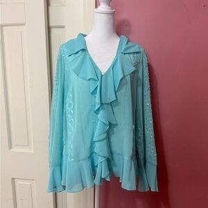 Vintage Aqua Ruffle Blouse